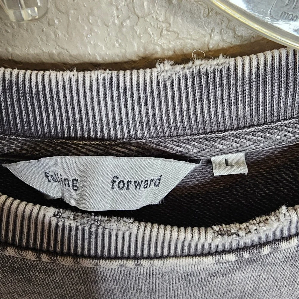 Free People Falling Forward Snow Washed Destroyed Pullover Sweatshirt Grey Large